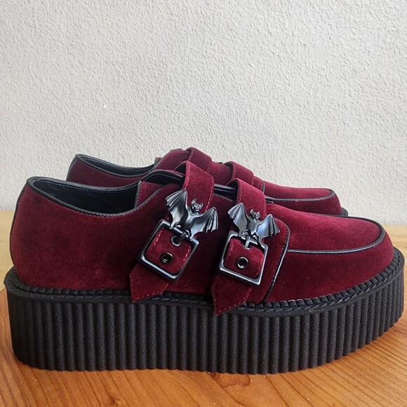 Killstar Shoes - Killstar Shoes Womens Size 8 Red Faux Suede Platform Mary Jane Bat Creepers